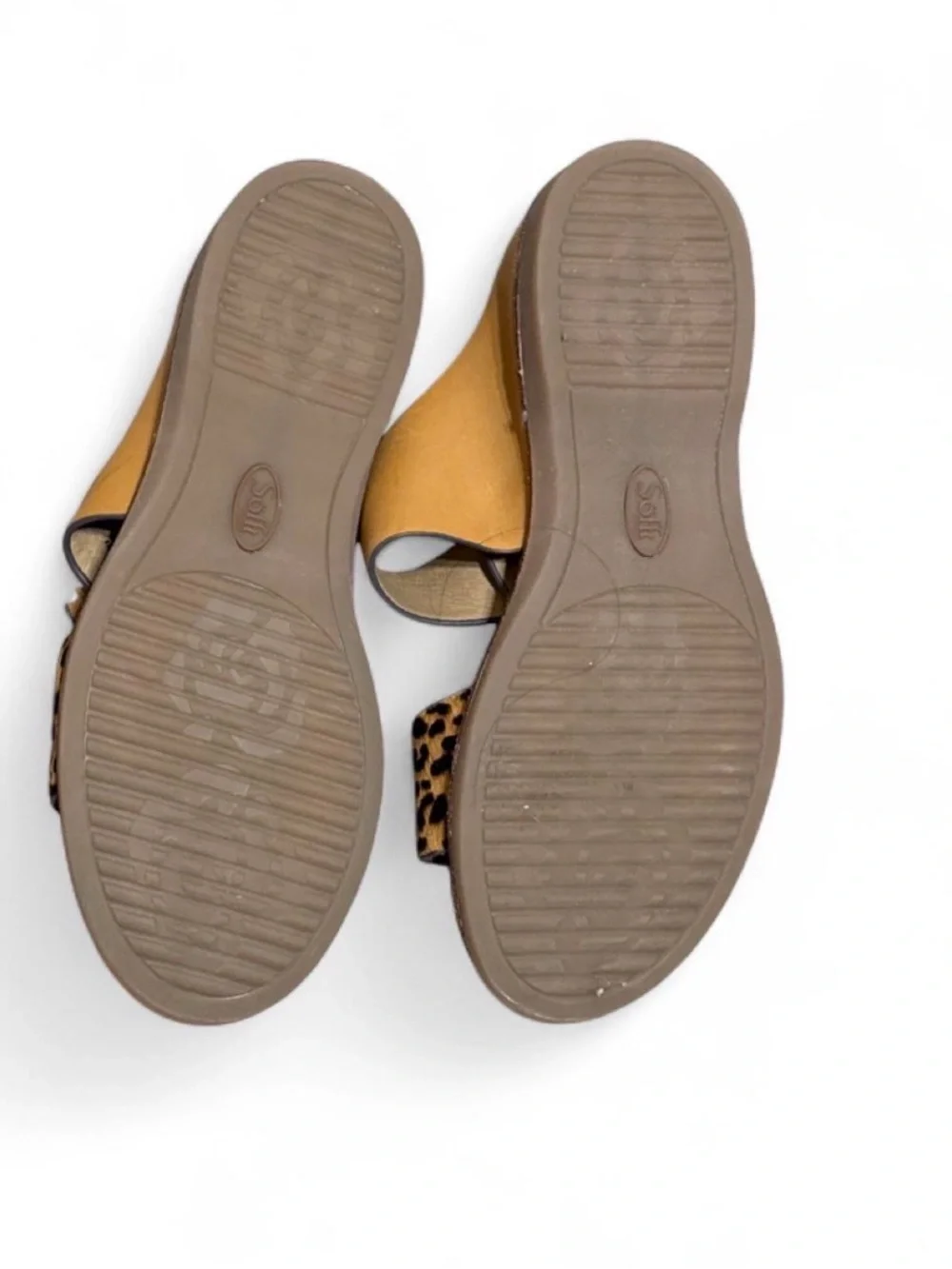 Sofft Braye Leopard Printed Slide Sandals 9.5M Luggage Tan Leather